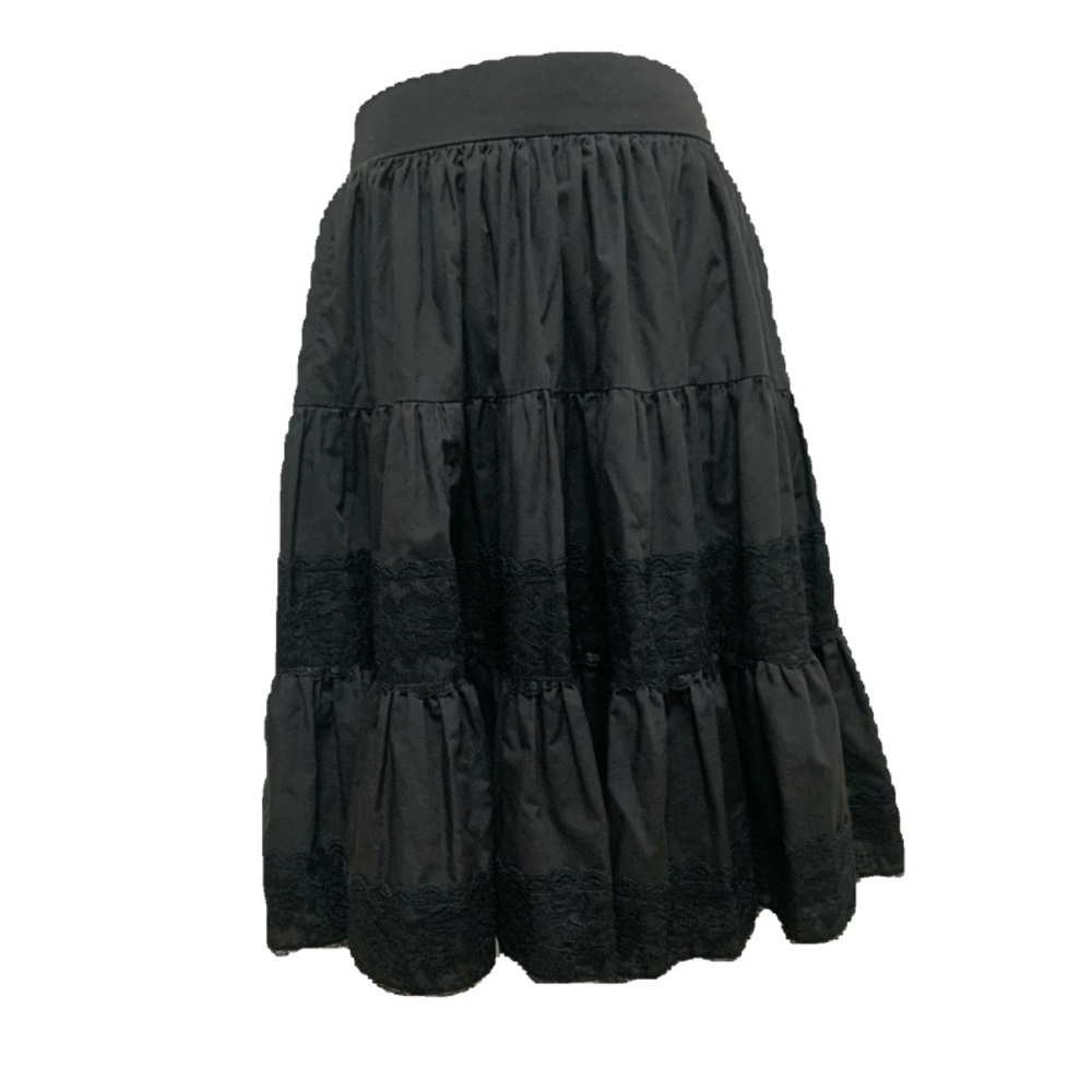 Vintage Tiered Lace Trim Black Skirt - M - 8 10